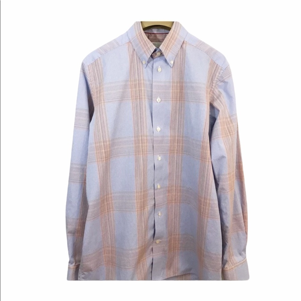 Eton Shirt Contemporary Checkered Plaid Button Front Long Sleeves